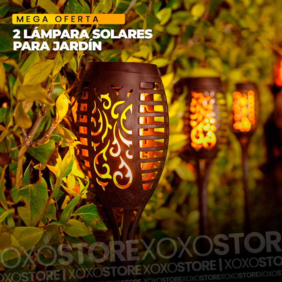 2X1 Lampara para jardin antorcha led con luz de llama solar