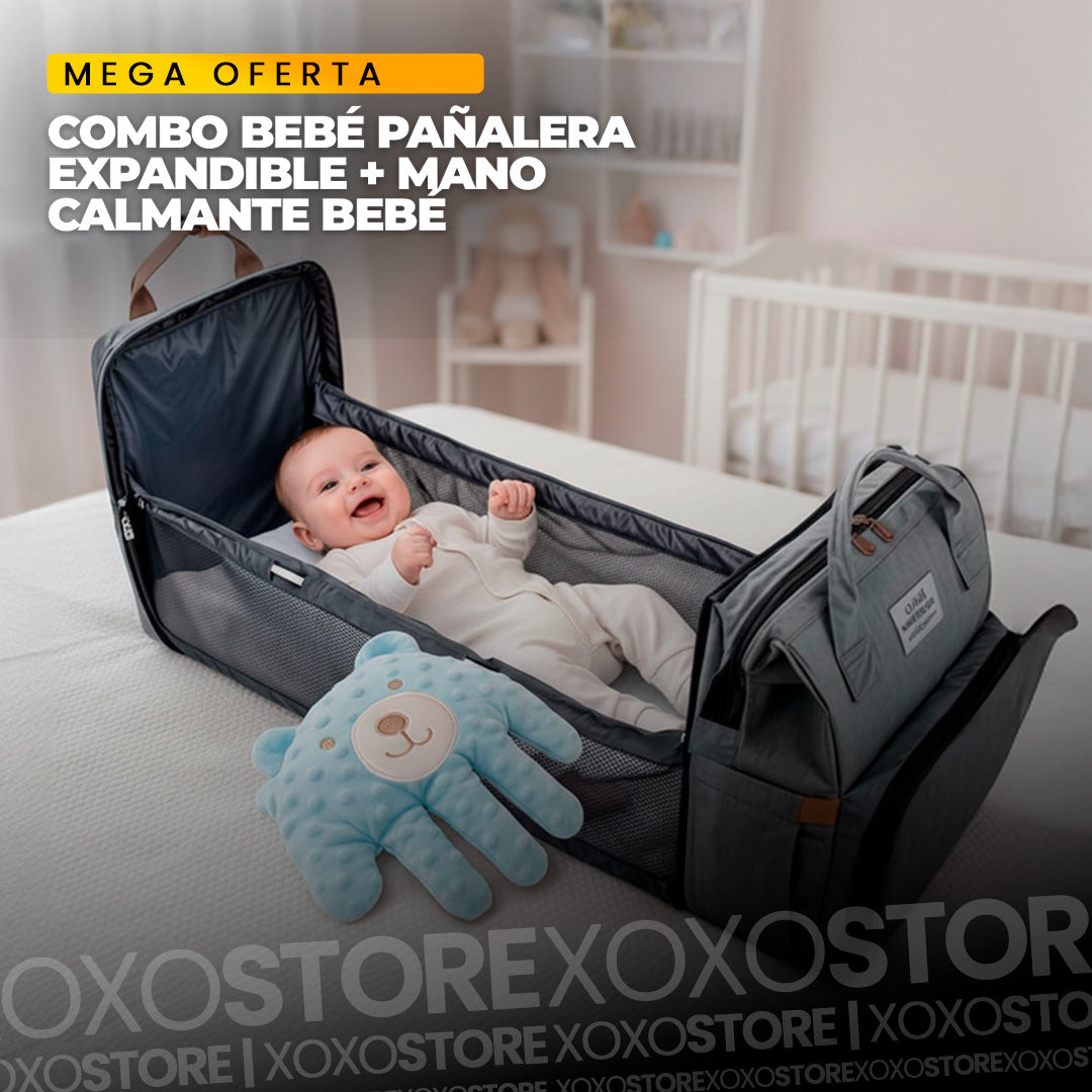 Combo bebe pañalera expandible mas mano palmada calmante