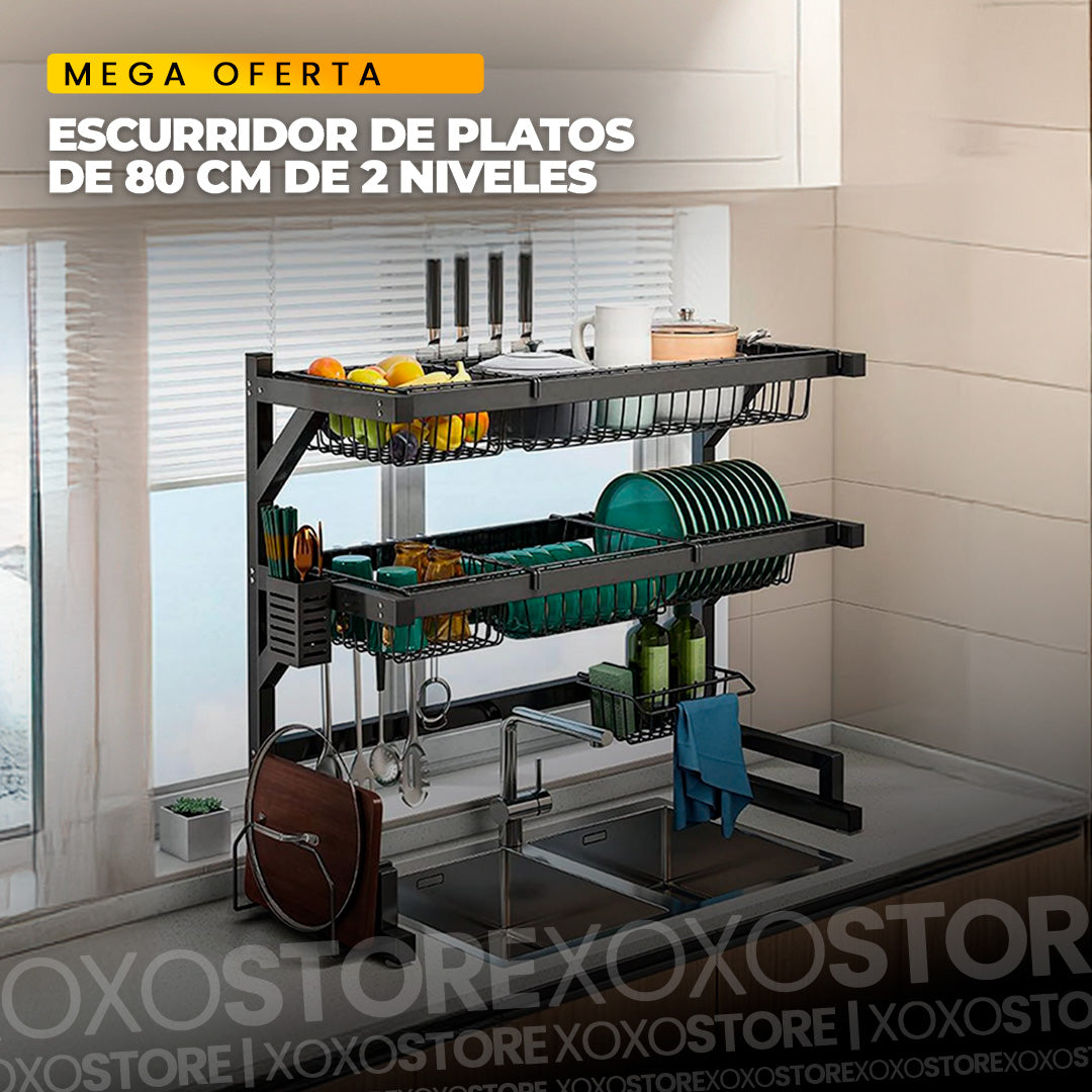 .Escurridor de platos y organizador de 2 niveles de 80 centimentros