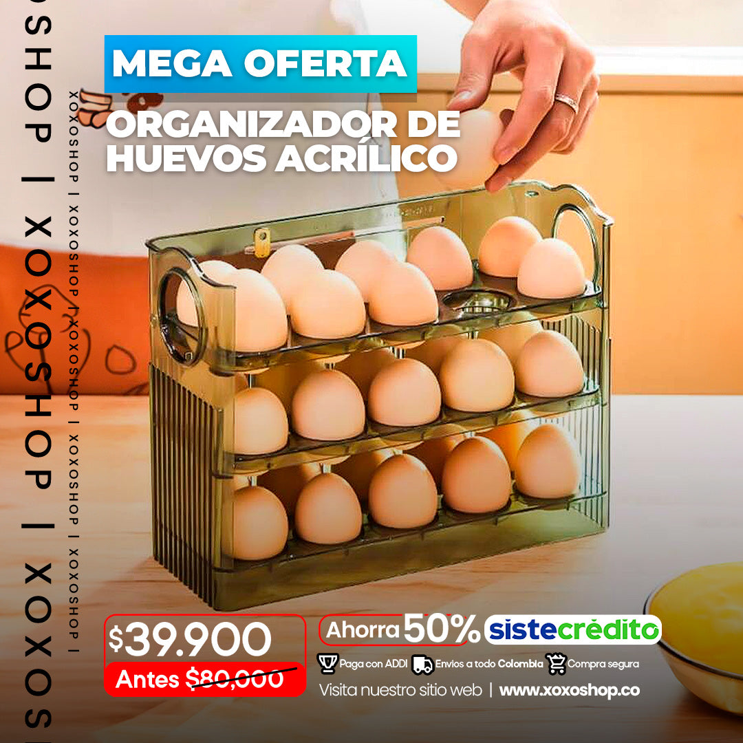 Organizador de huevos acrilico de 3 niveles