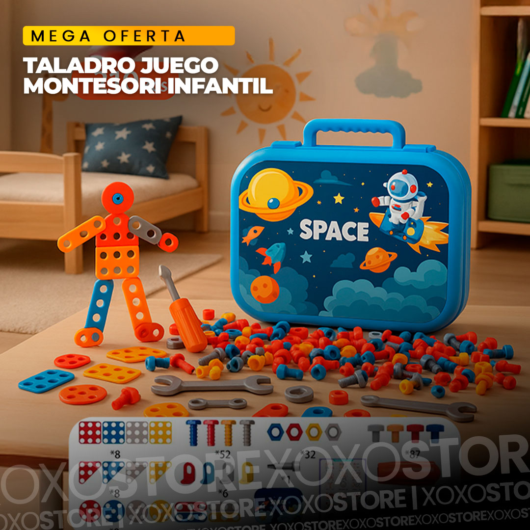 Juego montesori infantil con taladro para armar