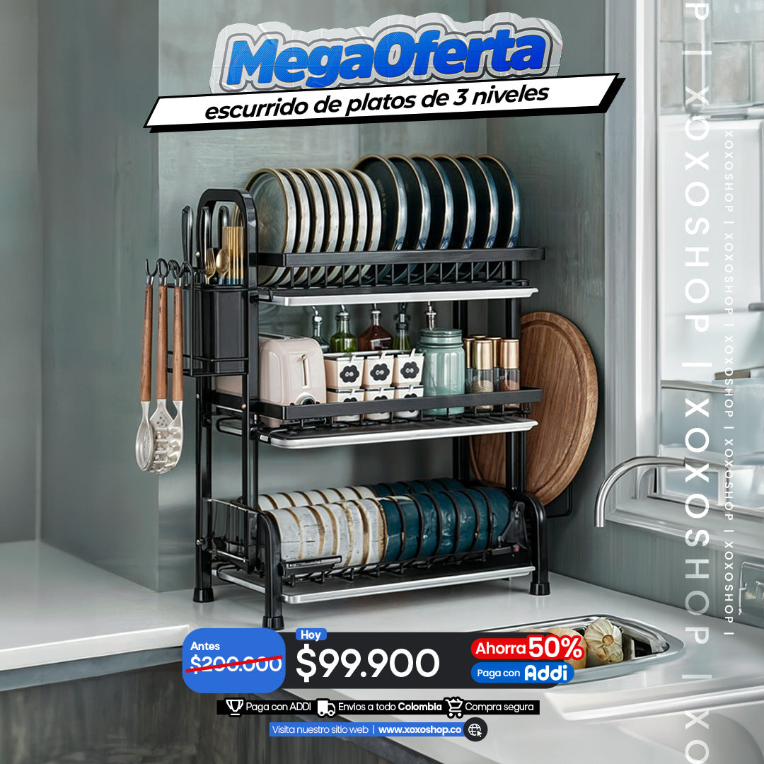 Escurridor de platos de 3 niveles