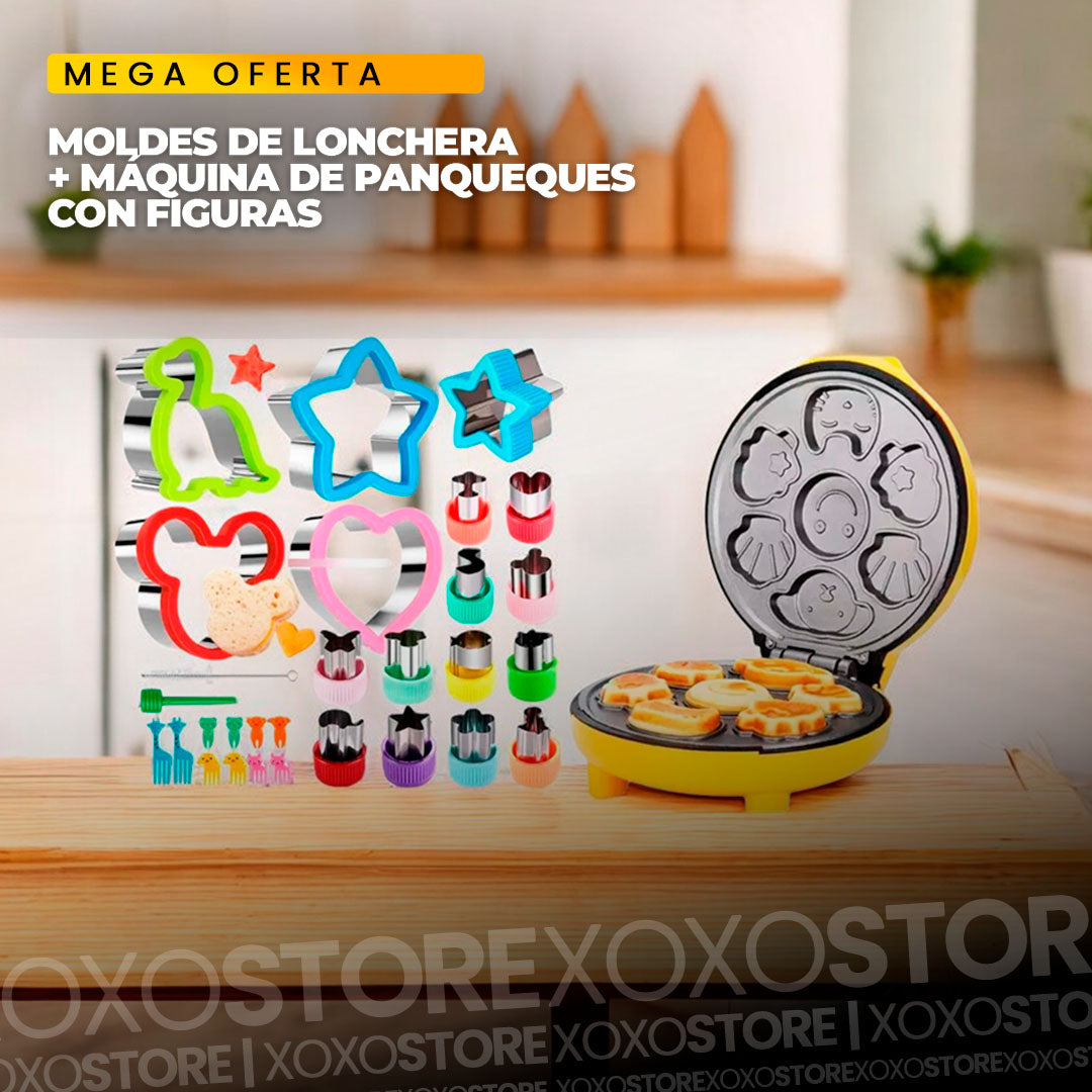 Combo maquina de hacer panqueques+ moldes para lonchera